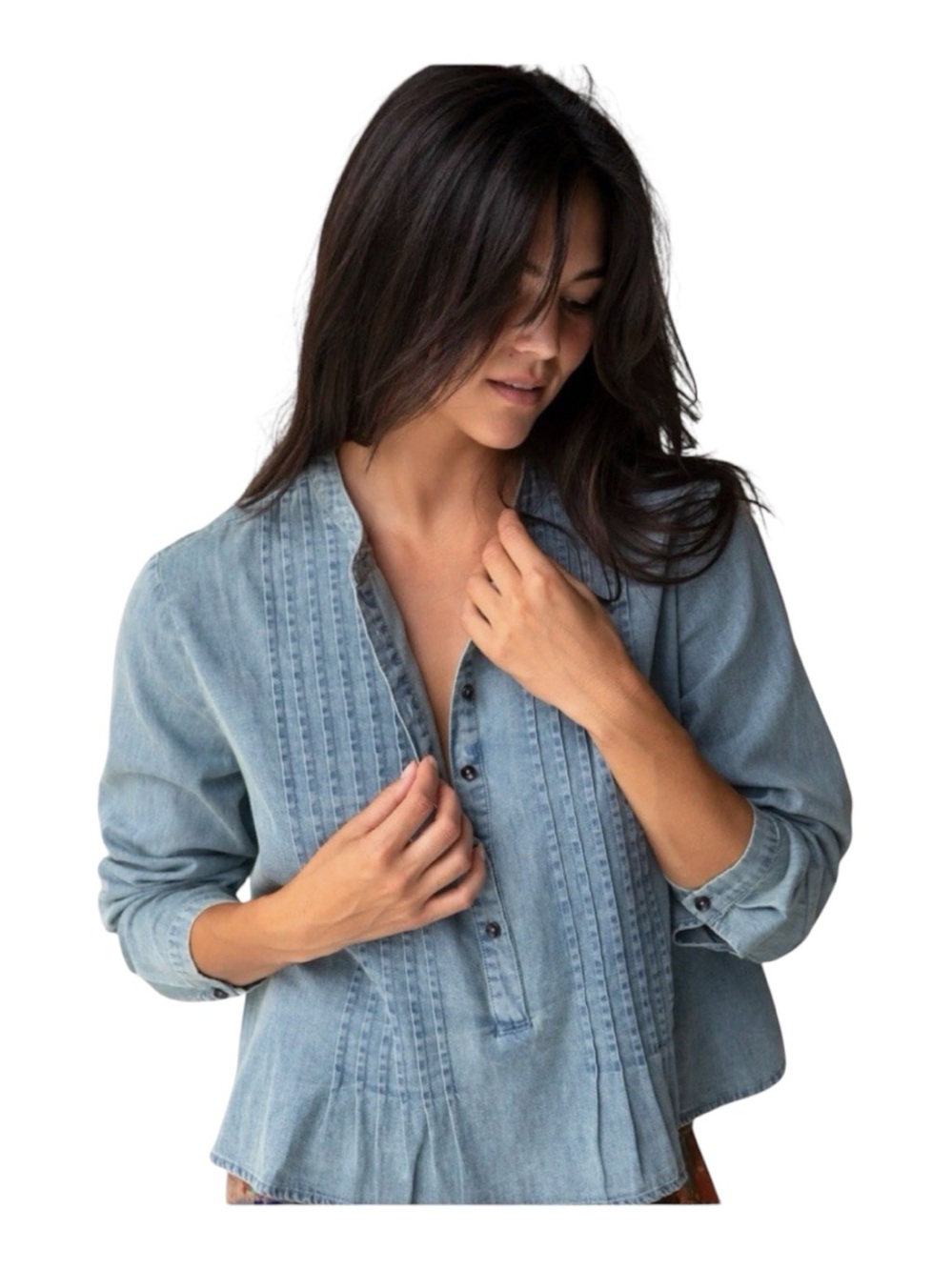 Natural Life NWT Montana Denim Pintuck Blouse Size L